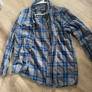 Blue and Gray Plaid Button-Up Shirt